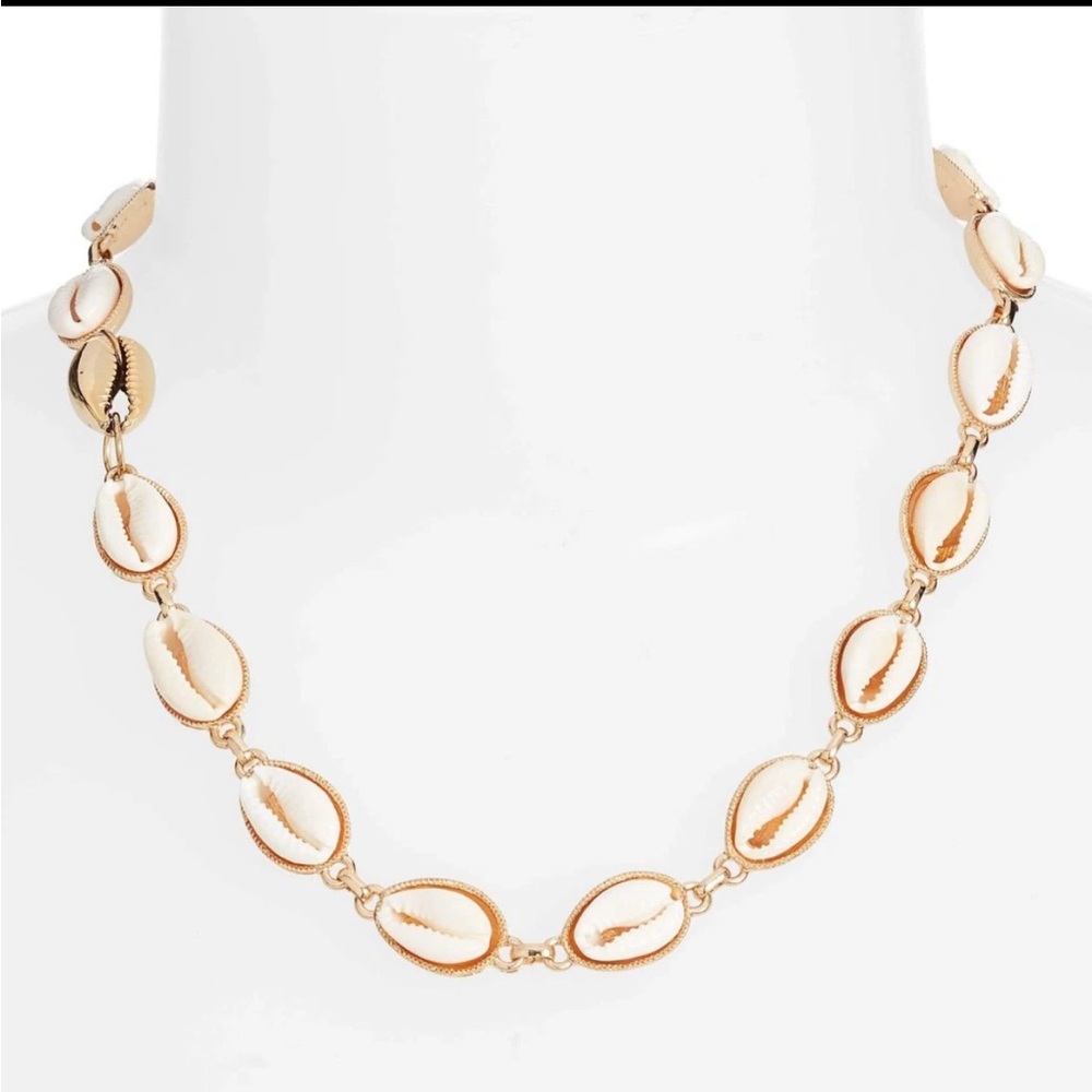 Gold Tone and Cream Shell Necklace